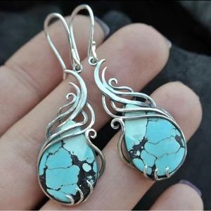 925 silver Boho Green Gemstone Earrings - 925 Silver Plated Jewelry for Women
